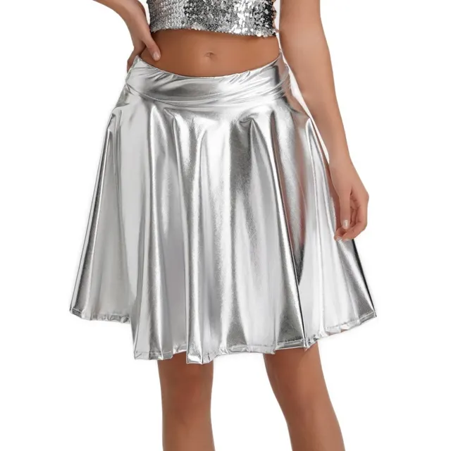 Women's High Waist Short Pleated Skirt With Large Swing Silver - Shop at LoveMi