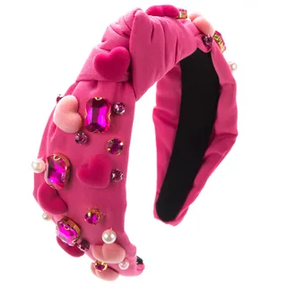 Baroque Valentine's Day Headband Female Hand-stitched Glass Charms Gemstones Sequins With Love - Rose Red