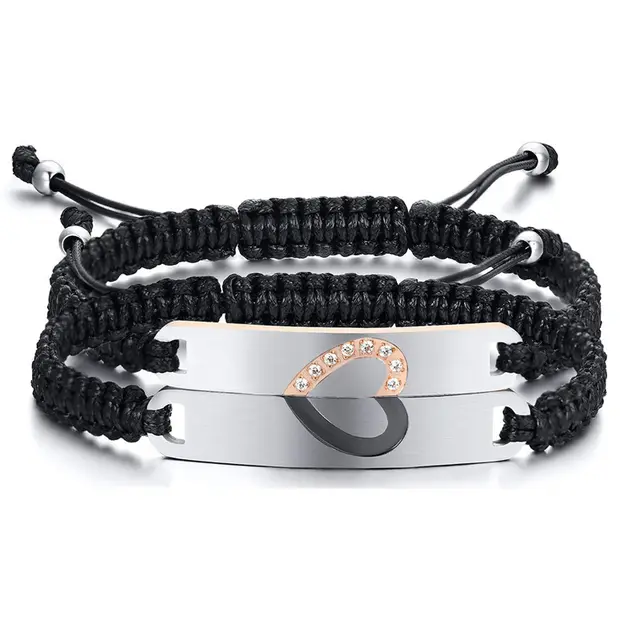 Black Steel Hand Woven Couple Bracelet Two Color Heart - Shop at LoveMi