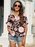 Women's Round Neck Printed Top - Black