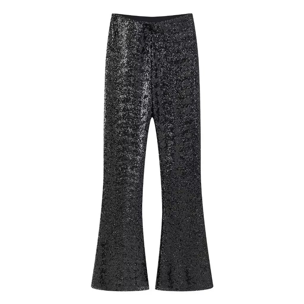 Women's Fashion Flared Casual Trousers - Black