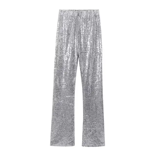 Women's Fashion Flared Casual Trousers Silver - Shop at LoveMi