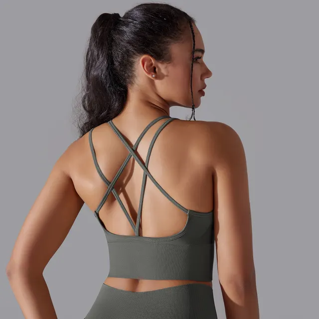 European And American Solid Color Cross Beauty Back Exercise Underwear Dark Gray - Shop at LoveMi