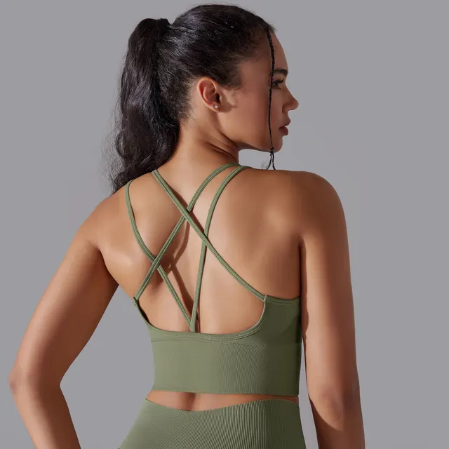 European And American Solid Color Cross Beauty Back Exercise Underwear Green Gray - Shop at LoveMi