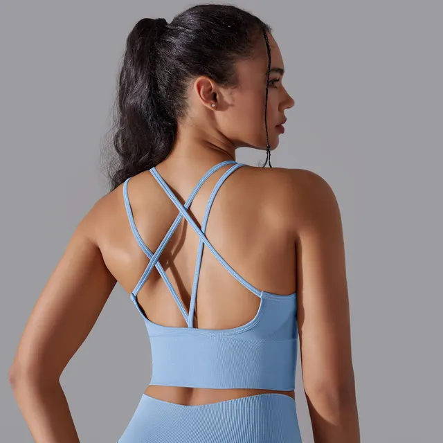 European And American Solid Color Cross Beauty Back Exercise Underwear Sky Blue - Shop at LoveMi