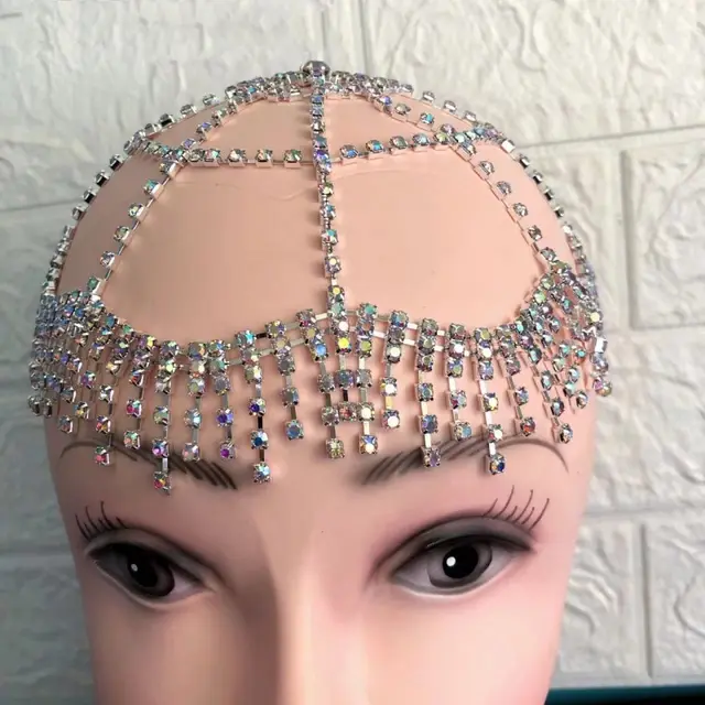 Women's Full Rhinestone Tassel Mesh Headwear Ab Silver - Shop at LoveMi