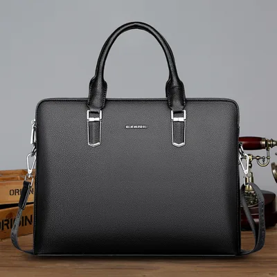 Men's Handbag Double Pull Large Capacity Business Computer Bag Authentic Leather Tactile Feel Black - Shop at LoveMi