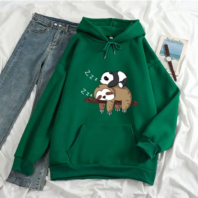 Women's Anime Print Long Sleeve Loose fitting Casual Pullover Dark Green - Shop at LoveMi