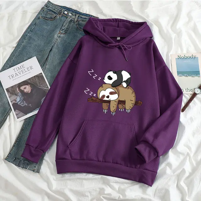 Women's Anime Print Long Sleeve Loose fitting Casual Pullover Dark Purple - Shop at LoveMi