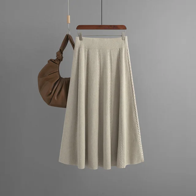 Mid length Autumn And Winter Knitting Skirt Khaki - Shop at LoveMi