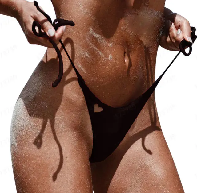 Women's Strap Hollowed Heart Shape Swim Briefs Black - Shop at LoveMi