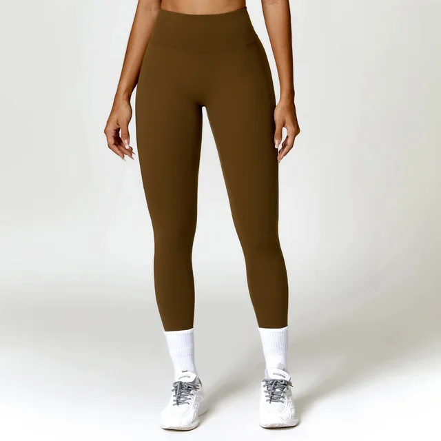 Belly Contracting Hip Lifting Brushed High Waist Yoga Pants Birch Tea Brown - Shop at LoveMi
