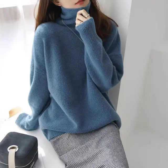 Women's Turtleneck Autumn And Winter Thickening Inner Wear Base Cashmere Sweater Sweater Blue - Shop at LoveMi