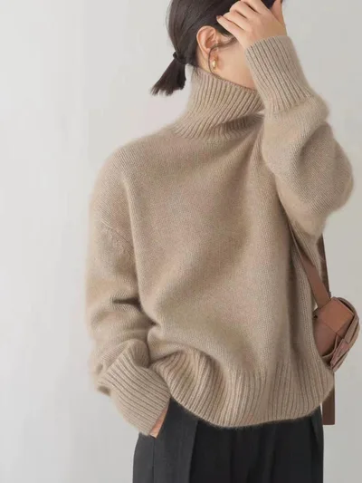 Women's Turtleneck Autumn And Winter Thickening Inner Wear Base Cashmere Sweater Sweater Camel - Shop at LoveMi