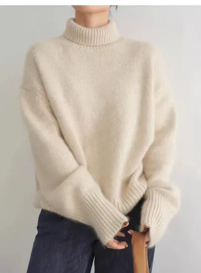 Women's Turtleneck Autumn And Winter Thickening Inner Wear Base Cashmere Sweater Sweater Creamy White - Shop at LoveMi