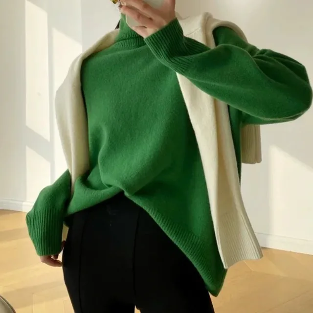Women's Turtleneck Autumn And Winter Thickening Inner Wear Base Cashmere Sweater Sweater Emerald Green - Shop at LoveMi