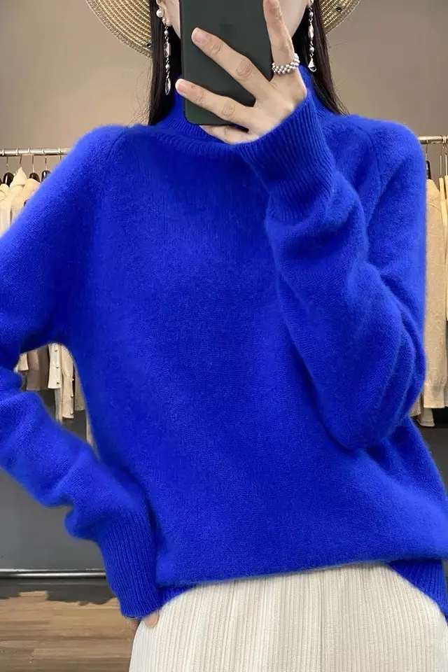 Women's Turtleneck Autumn And Winter Thickening Inner Wear Base Cashmere Sweater Sweater Klein Blue - Shop at LoveMi