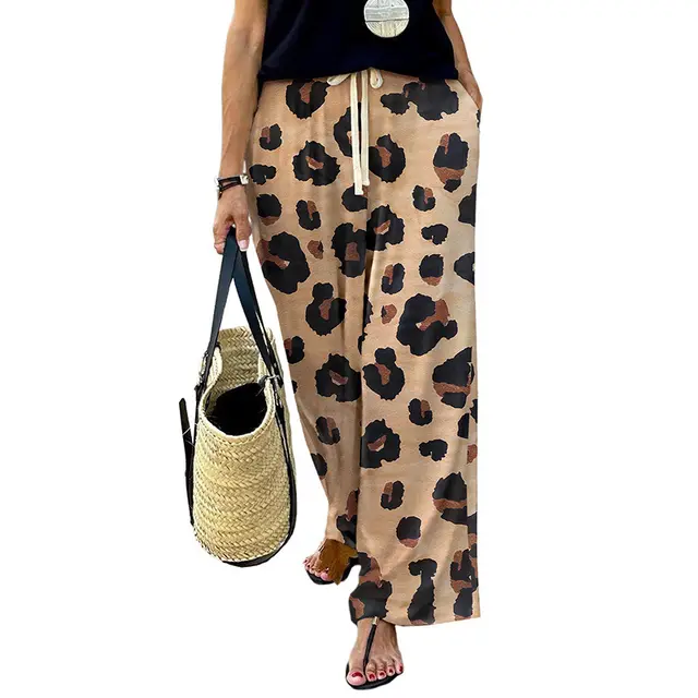 Women's Drawstring High Waist Straight leg Pants Lc7711991 Leopard Print - Shop at LoveMi