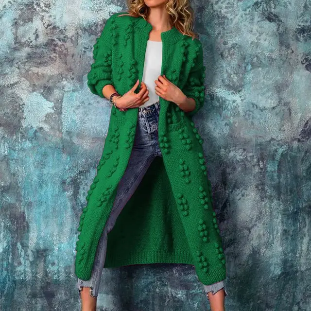 Spring And Autumn Clothing Drum Wave Solid Color Cardigan Long Sweater Coat Green - Shop at LoveMi
