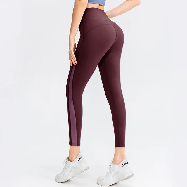 Yoga Pants Female Brocade Double sided Nude Feel No Embarrassment Line Dark Red - Shop at LoveMi