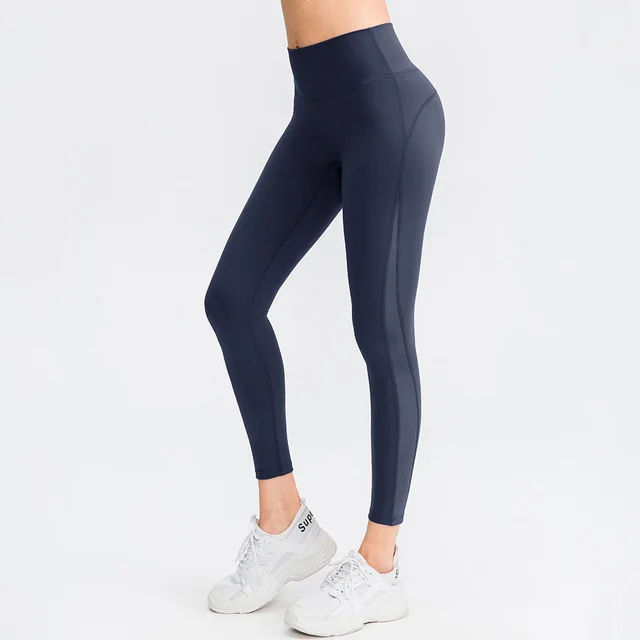 Yoga Pants Female Brocade Double sided Nude Feel No Embarrassment Line Navy Blue - Shop at LoveMi