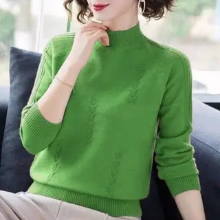 Plus Size Women's Cute Young Trendy Long-sleeve Loose Casual Sweater Top - Green