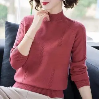 Plus Size Women's Cute Young Trendy Long-sleeve Loose Casual Sweater Top - Red