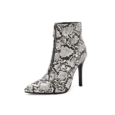 Belt Buckle Front Zipper High Heel Boots Serpentine 37 - Shop at LoveMi