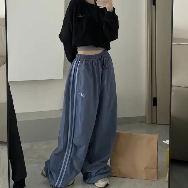 Drawstring Leisure Elastic Waist Multi color Trousers On Both Sides Light Blue - Shop at LoveMi