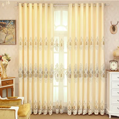Crown European Embroidery Cloth Mesh Curtains Living Room Bedroom Simple Beige - Shop at LoveMi