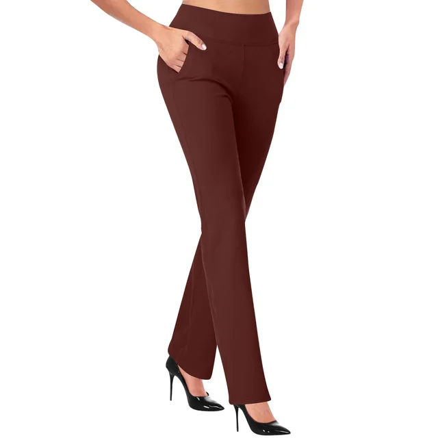 Women's Spring And Autumn New Casual High Waist Slimming Horseshoe Pants Dark Red - Shop at LoveMi
