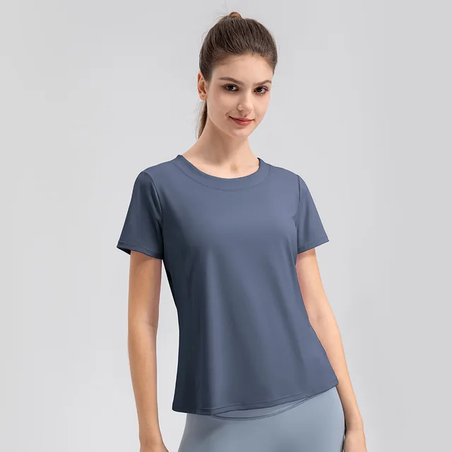 Loose Yoga Clothes Short Sleeve Lightweight Breathable Running Fitness Sports Top Star Stone Blue - Shop at LoveMi