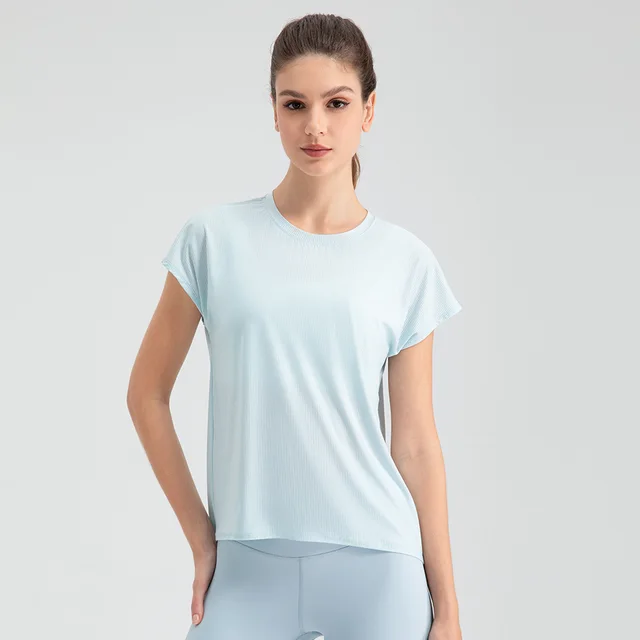 Cool Breathable Sports Short Sleeve Yoga Suit Top Quick drying Running Fitness Short Sleeve Women Light Blue - Shop at LoveMi