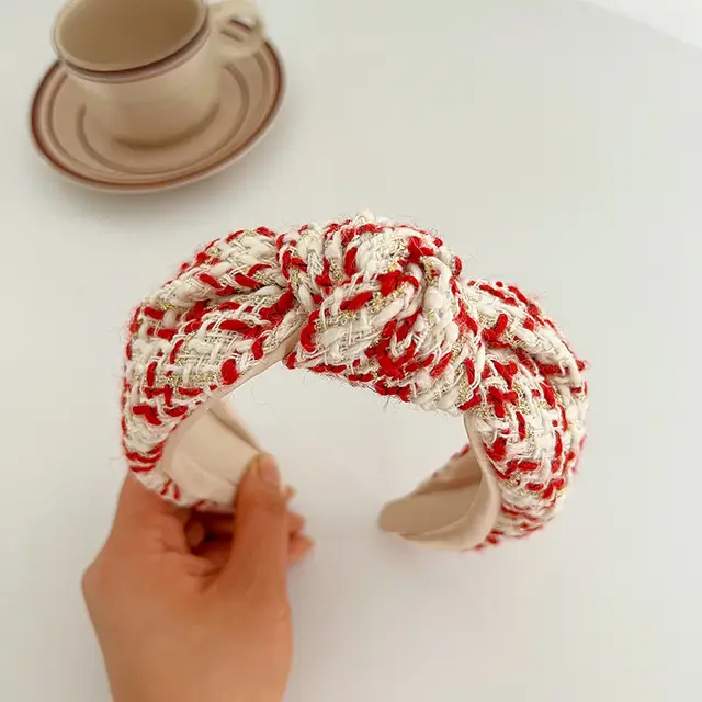 Christmas Red Series Wide Brim Hair Pressing Knot In The Middle Headband Beige Knotted Hair Hoop - Shop at LoveMi