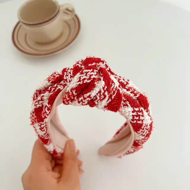 Christmas Red Series Wide Brim Hair Pressing Knot In The Middle Headband Red Plaid Knotted Hair Hoop - Shop at LoveMi