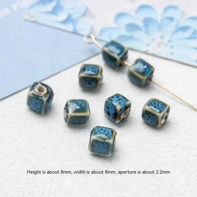 Japanese Ceramic Blue Series Scattered DIY Handmade Beaded Necklace Bracelet Spacer Beads Material Dark Green Small Square - Shop at LoveMi