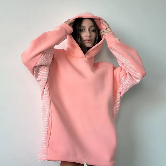 Cuff Letter Print Sweatshirt Women's Hooded Ls3340 Pink - Shop at LoveMi