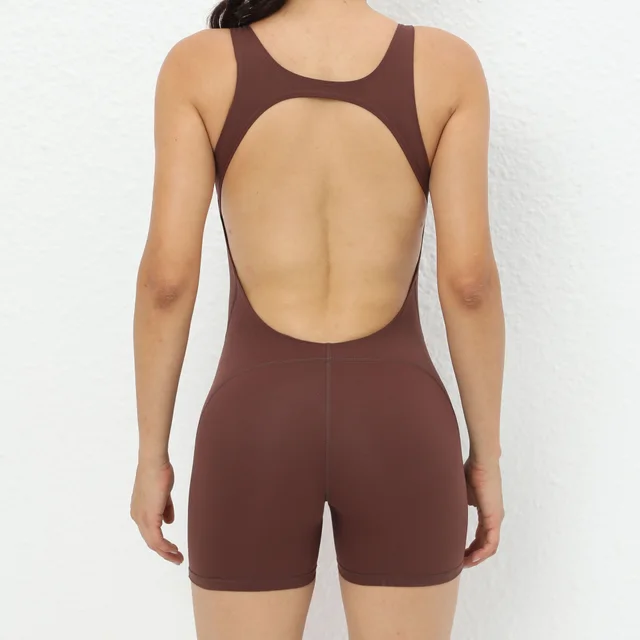 Quick drying Nude Feel Dance Fitness One piece Hip Lifting Jumpsuit Brown - Shop at LoveMi