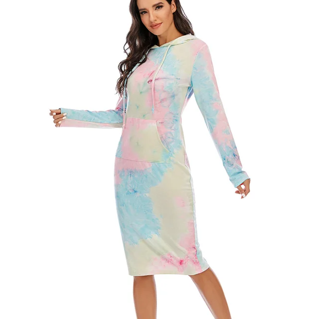 Popular Tie dye Hooded Long Sleeve Sweater Rainbow - Shop at LoveMi