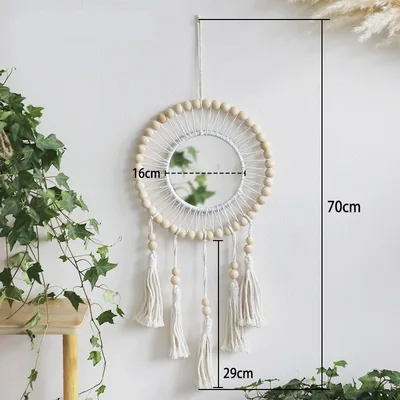 Hand woven Wooden Bead Tapestry White Tassel 70 X16Cm - Shop at LoveMi