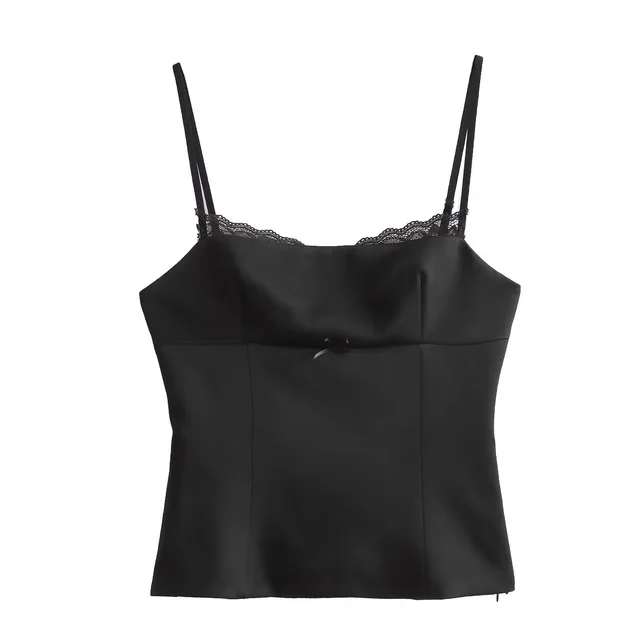 Silk Satin Textured Underwear Strap Top Black - Shop at LoveMi