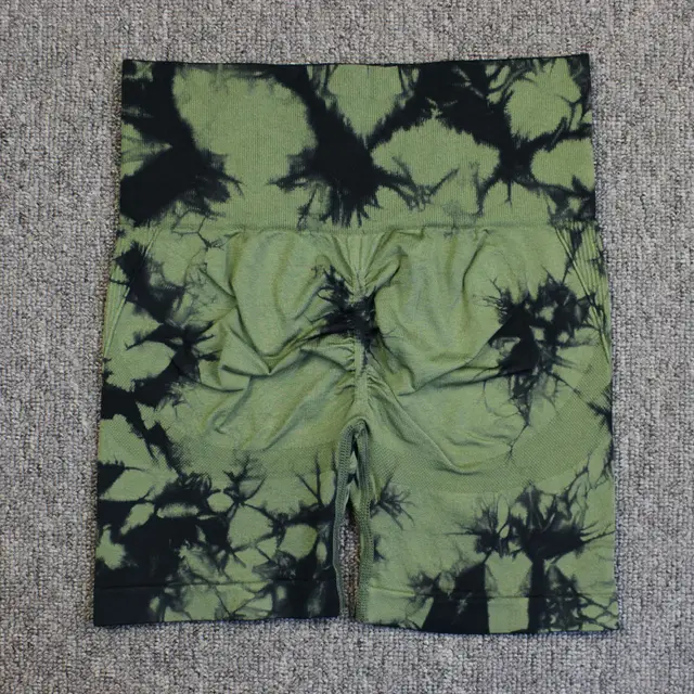 Tie dye Printed Yoga Pants Summer Quick drying Fitness Shorts Sexy High waisted Hip lifting Leggings Women Pants Army Green - Shop at LoveMi