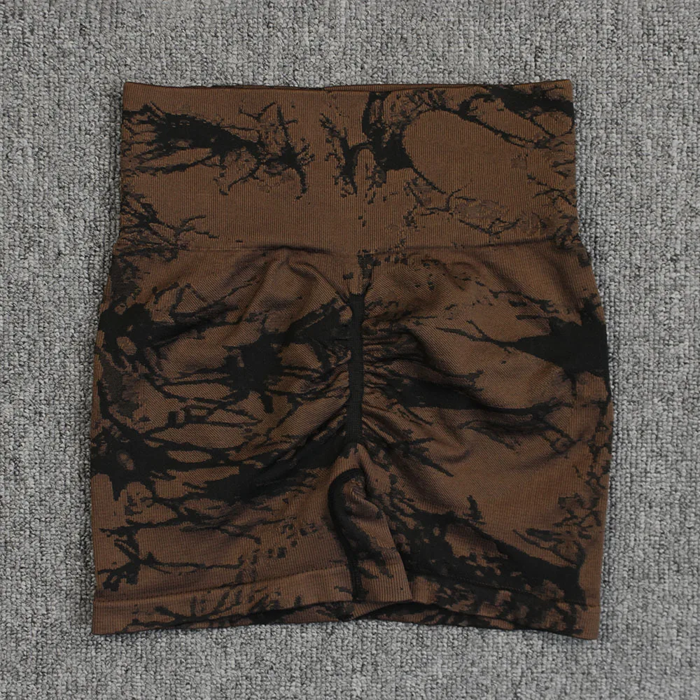 Tie-dye Printed Yoga Pants Summer Quick-drying Fitness Shorts Sexy High-waisted Hip-lifting Leggings Women Pants - Brown - View 1