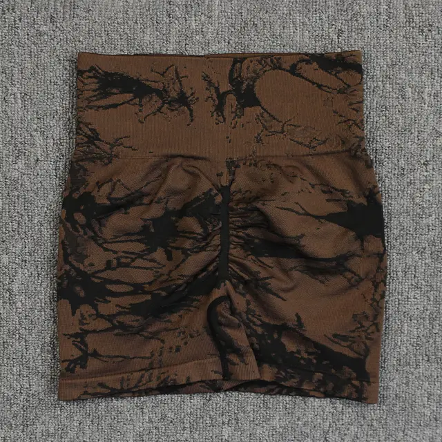 Tie dye Printed Yoga Pants Summer Quick drying Fitness Shorts Sexy High waisted Hip lifting Leggings Women Pants Brown - Shop at LoveMi