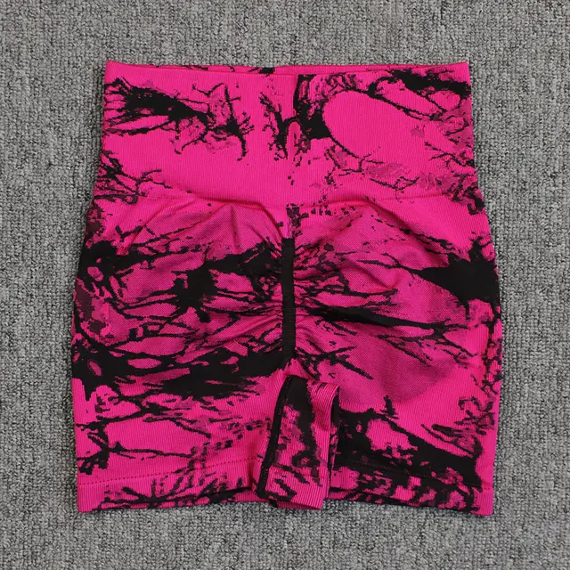 Tie dye Printed Yoga Pants Summer Quick drying Fitness Shorts Sexy High waisted Hip lifting Leggings Women Pants Rose Red - Shop at LoveMi