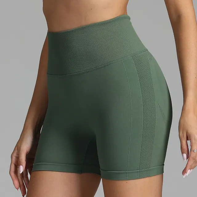 Seamless Yoga Shorts Women Solid Color High Waist Hip lifting Fitness Pants Running Sweatpants Army Green - Shop at LoveMi