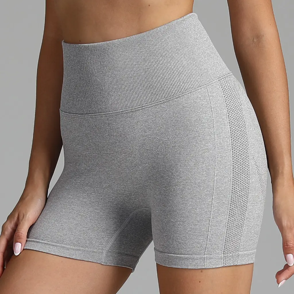 Seamless Yoga Shorts Women Solid Colour High Waist Hip-lifting Fitness Pants Running Sweatpants - Light Grey