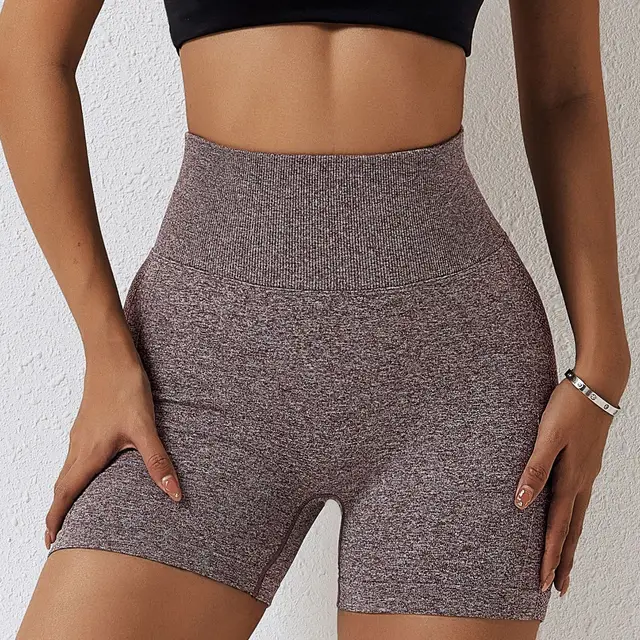 Seamless Yoga Shorts Women Solid Color High Waist Hip lifting Fitness Pants Running Sweatpants Wine Red - Shop at LoveMi