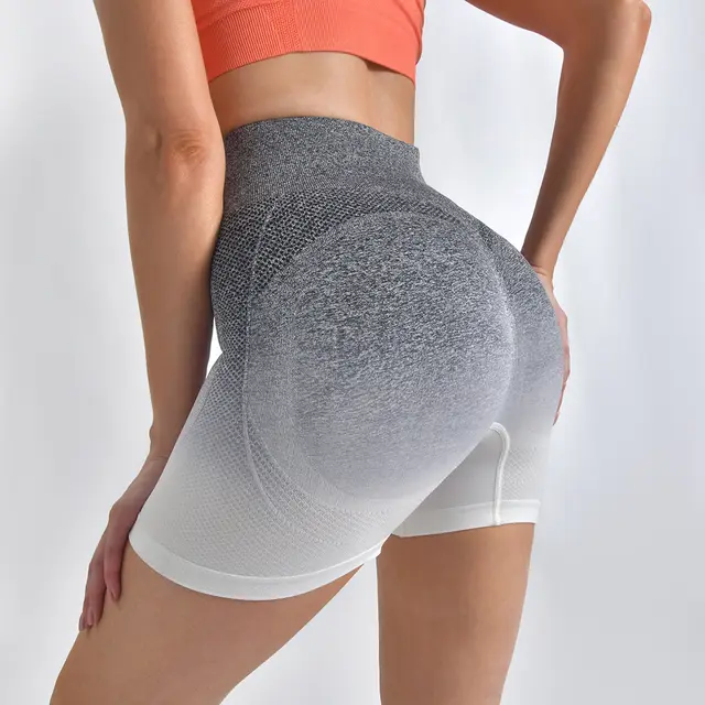 Striped Yoga Shorts High Waist Hip lifting Tight Pants For Women Running Fitness Sports Leggings Grey White - Shop at LoveMi