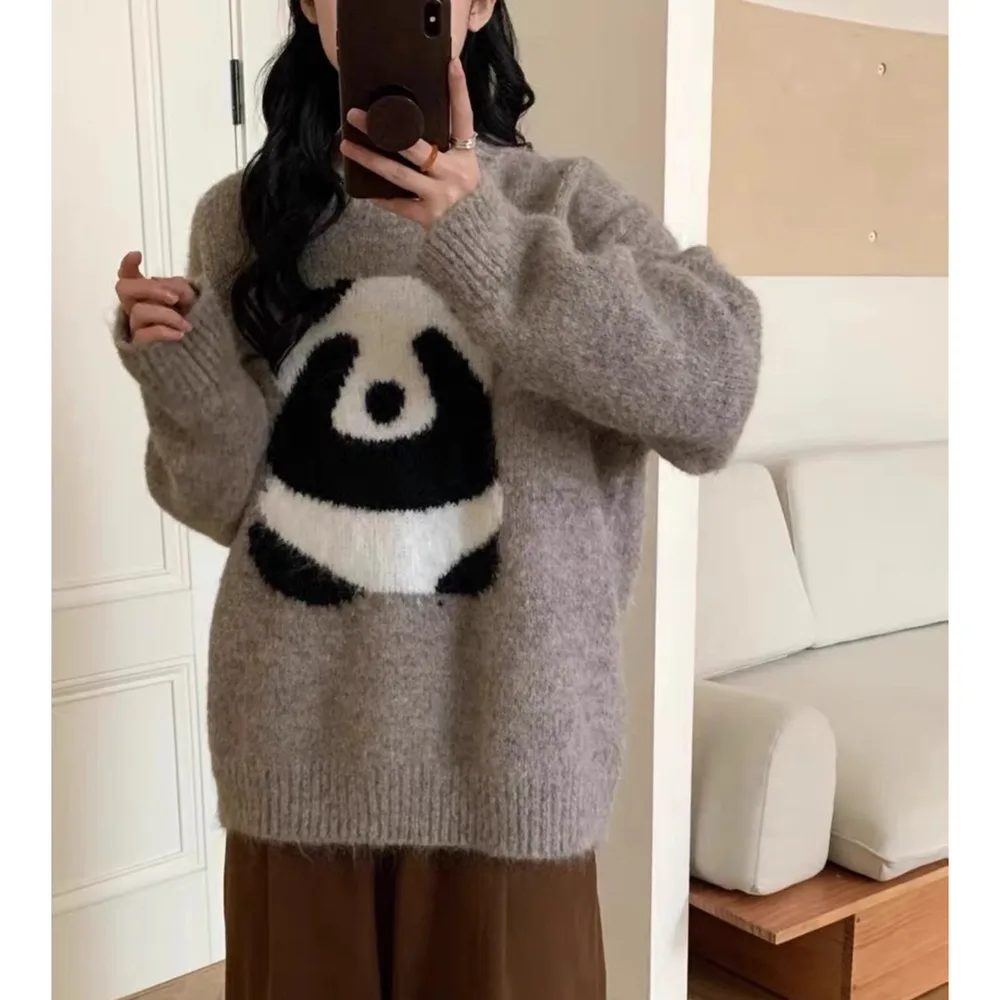 Cute Panda Lazy Sweater Female - Camel